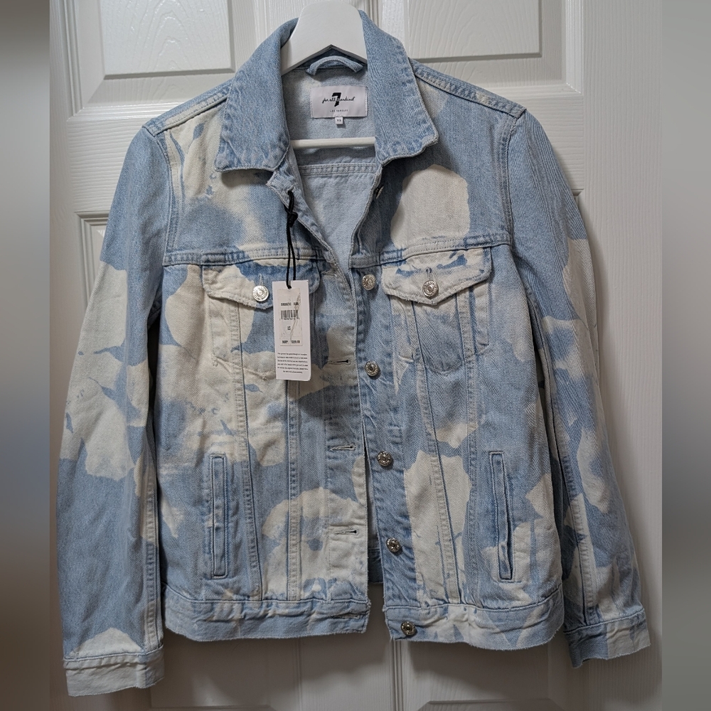 NWT 7 For All Mankind Oversize Jacket Vintage Bloom Floral Acid Denim Blue XS